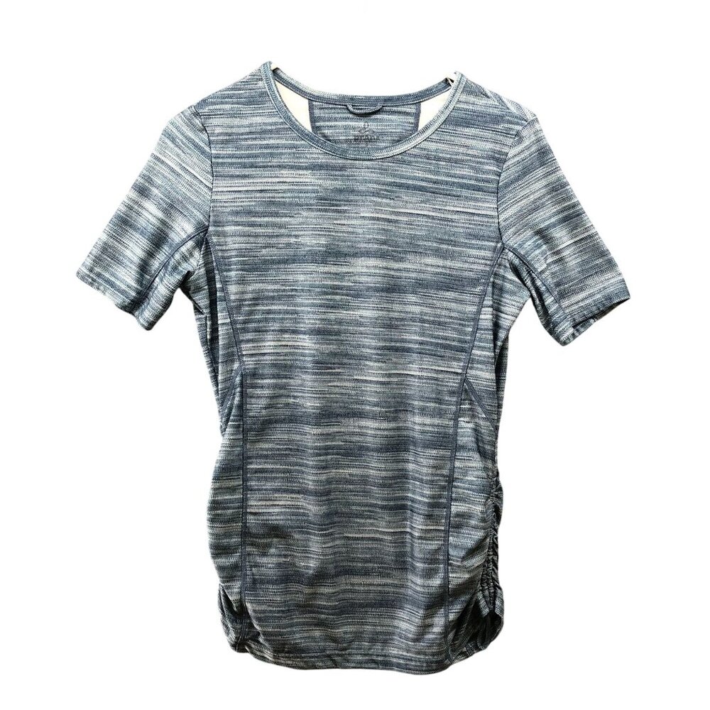 Prana Catarina Short Sleeve Sun Top Womens S Blue Ruched Drawstring Swim